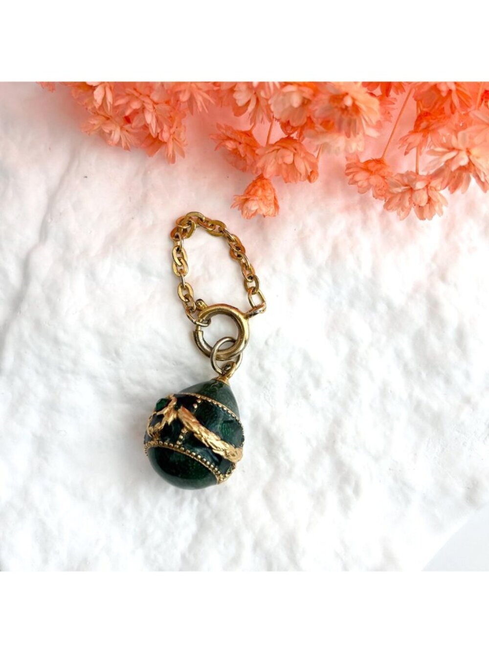 Joan Rivers Green Enameled Green Rhinestoned Gold Toned Vintage Pendant | Charm - Picture 2 of 11